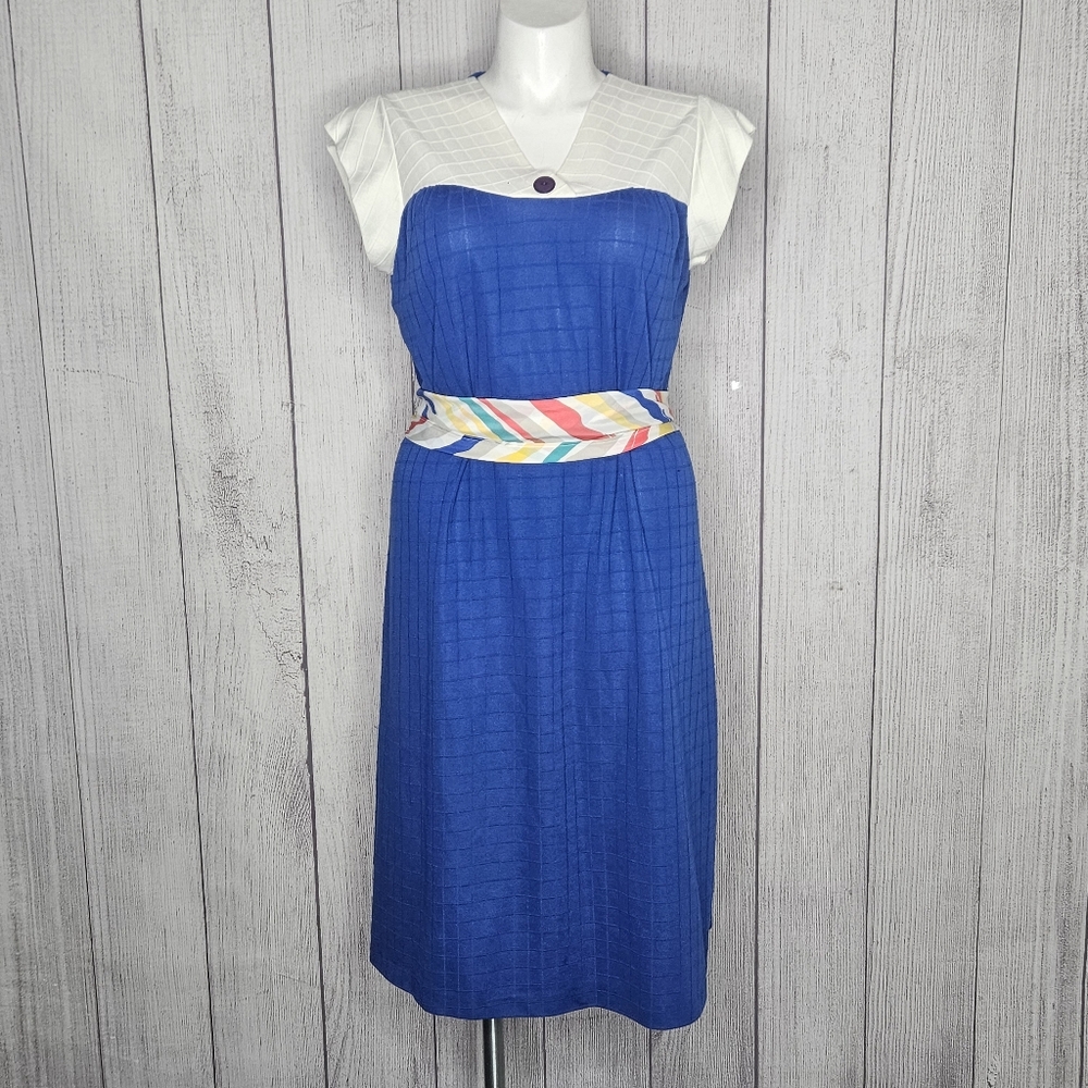 VTG Blue/White Color Block Nautical A-line Midi Dress, sz 17/18